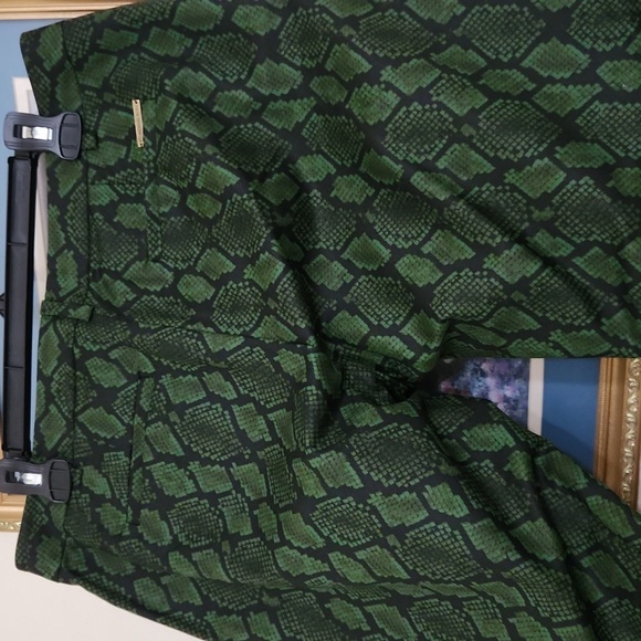MICHAEL Kors Green Cropped Ankle Pants Snakeskin Dressy Career Office 10 Large - Picture 9 of 10